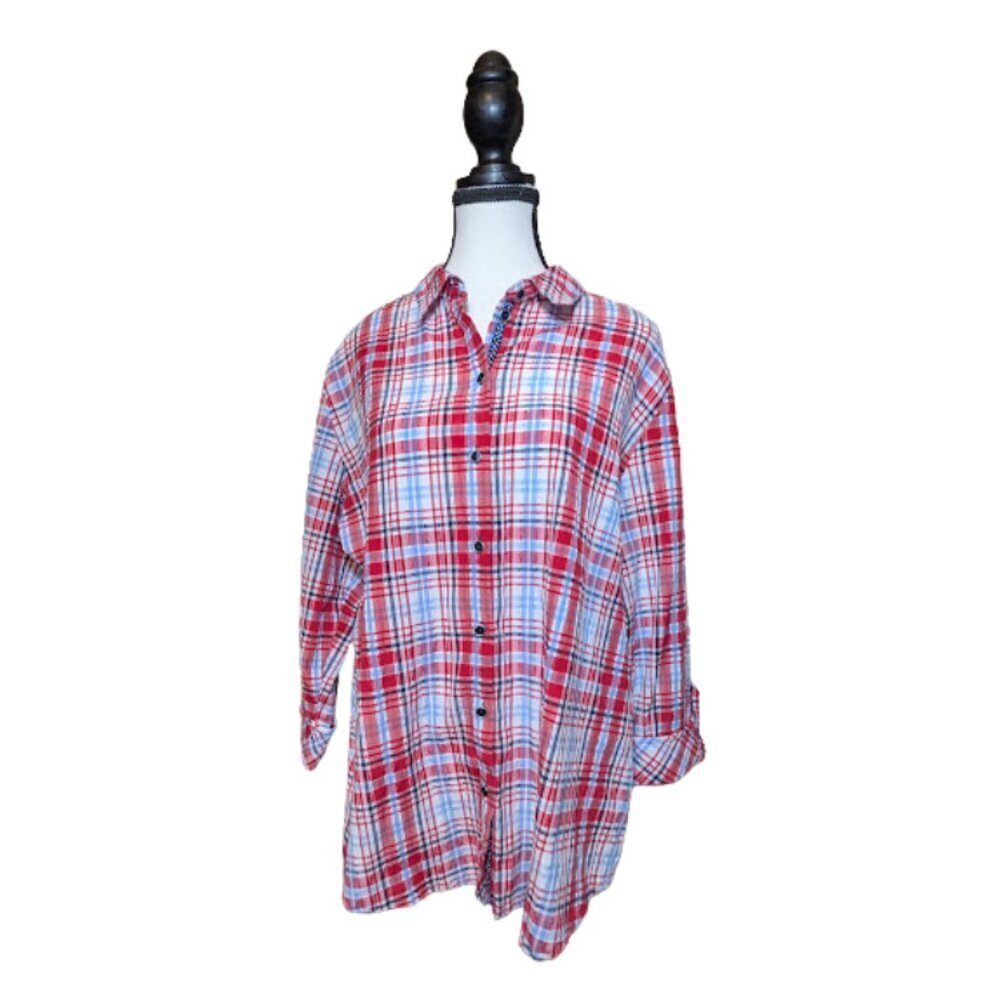 Allison Daley Red Plaid Button-Front Blouse – Size 16